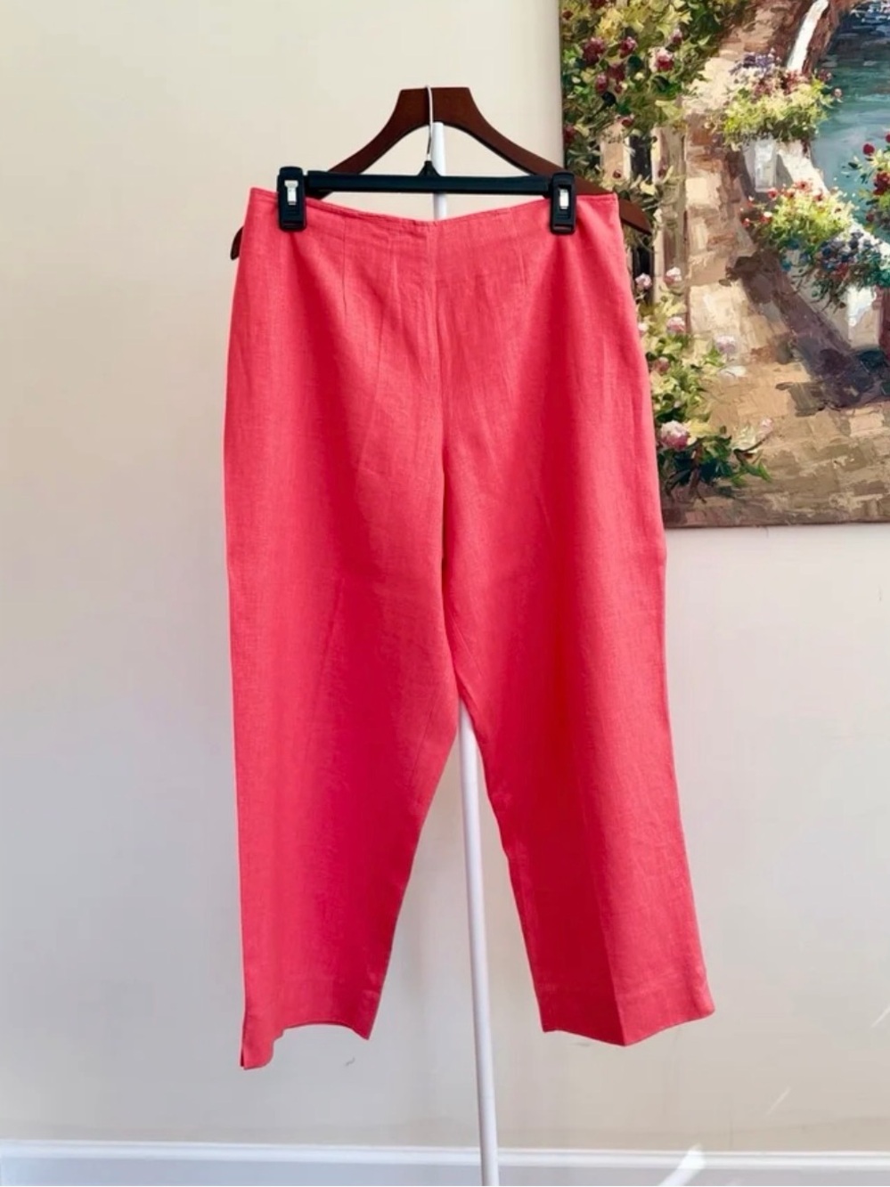 Bright Coral Linen Blend Ankle Pants Women’s Size 10 Summer Travel Resort Pants